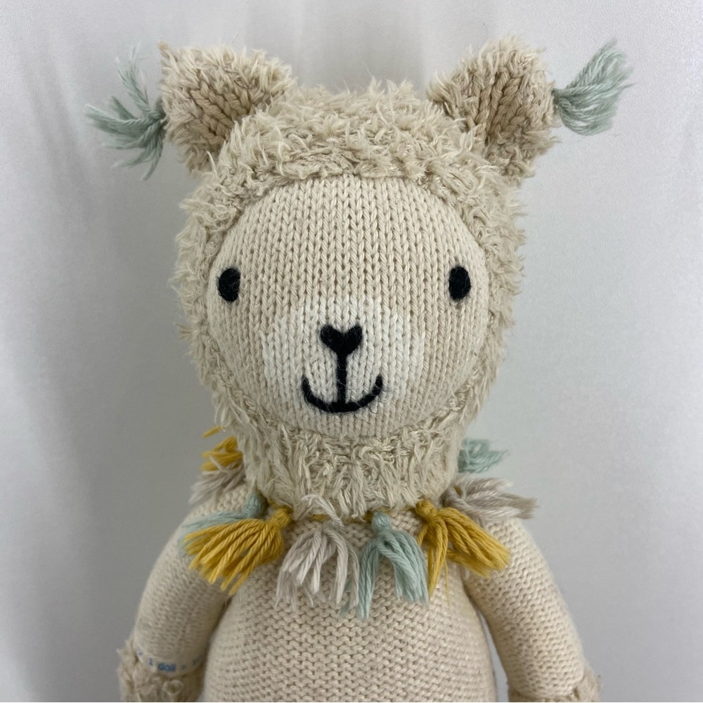 Cream Knit Llama Plush Toy with Pastel Tassel Collar - Picture 2 of 7